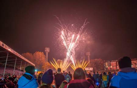 Crowds watching fireworks at st helens ground in Swansea