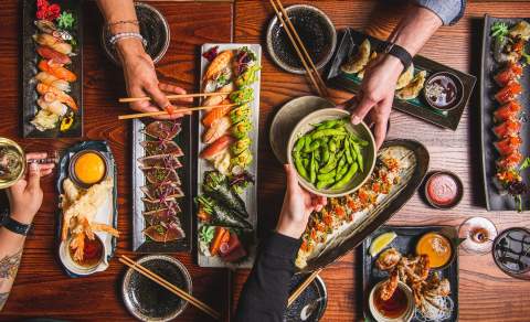 Various food dishes served at KIBOU restaurant in Cheltenham.