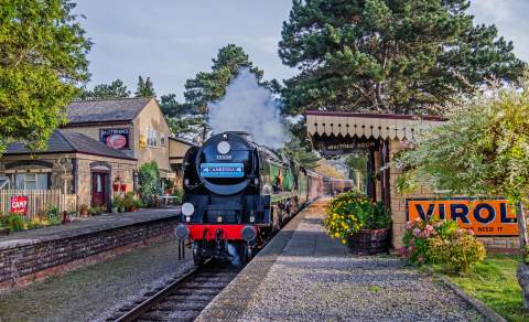 A steam train at Gloucestershire Warwickshire Steam Railway, photographed by Jack Boskett.