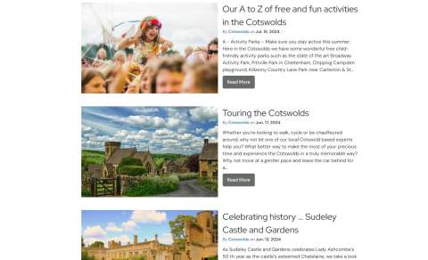 A screenshot of the blogs section of Cotswolds.com