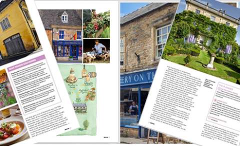 Two pages of a magazine featuring the Cotswolds