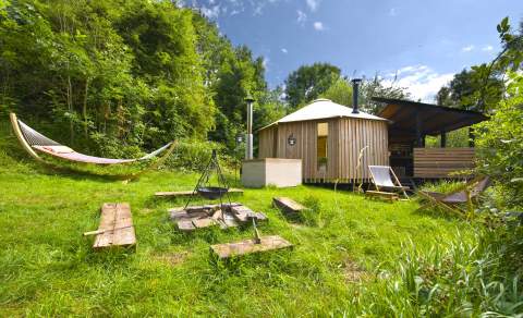 Westley Farm zen den with hammock and seating area