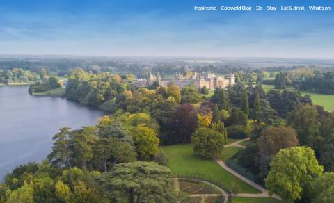 The homepage of cotswolds.com showing a stunning image of Blenheim Palace