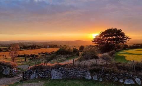 panoramic view of Dartmoor at sunset