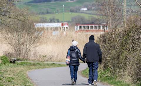 a couple walking near seaton tramway
