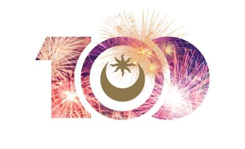 Portsmouth 100 logo featuring fireworks