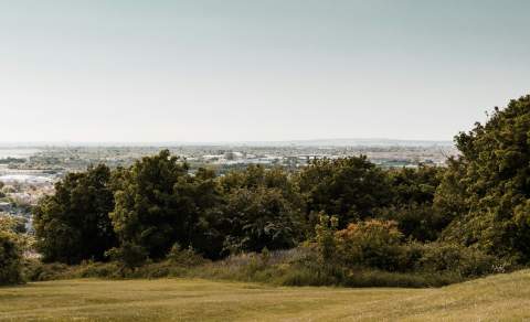 A view of Portsmouth looking down from the top of Portsdown Hill