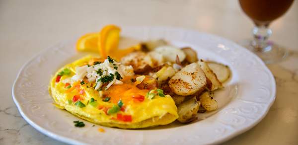 Plate of omelet and potatoes