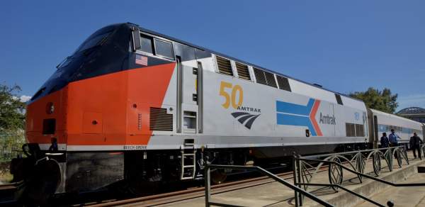 Passenger train engine stopped on the tracks