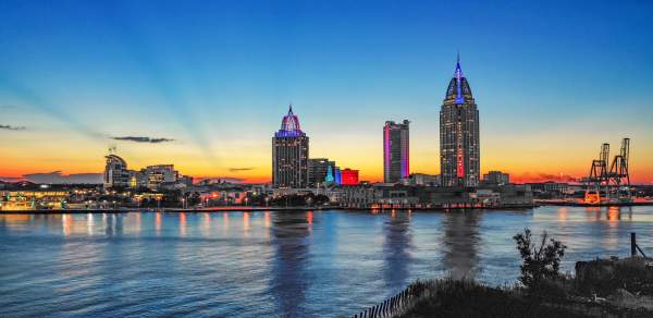waterfront and city skyline