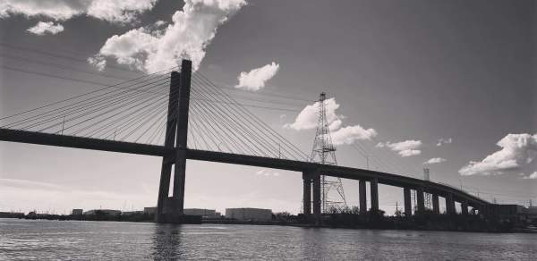 black and white image of the Cochran Bridge