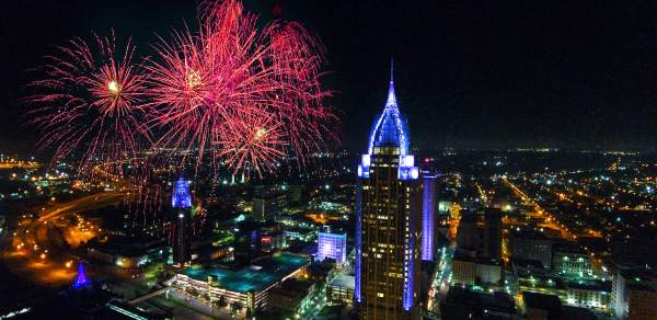 fireworks over downtown Mobile