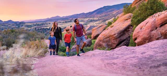Family hiking at Red Rocks