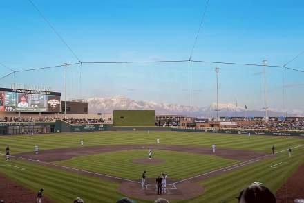 A Salt Lake Bee's game being played at The Ballpark at America First Square