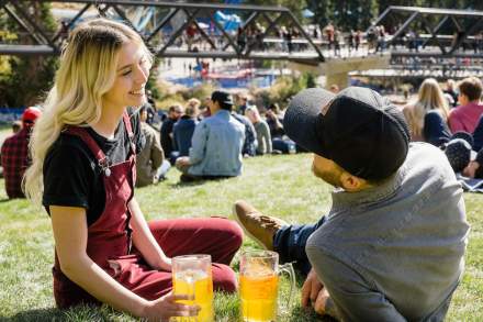 A couple enjoying Oktoberfest at Snowbird.