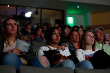 People watching a film at Fear no Film film festival.