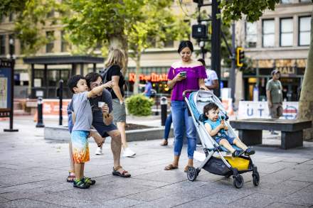 A family enjoys 2022’s Open Streets Exhibition.