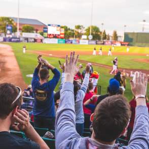 crowd cheering on a local baseball team
