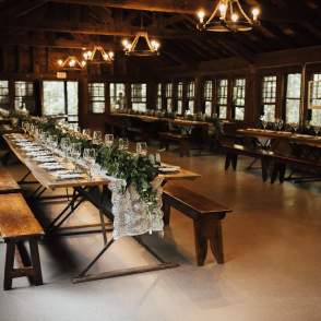 Rustic Cabin decorated for a wedding reception