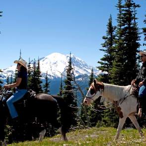 Horseback riding near Mount Rainier