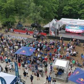 An aerial view of a crowd at a festival