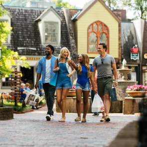 friends shopping in village