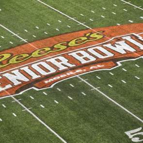 football field with Reese's Senior Bowl logo