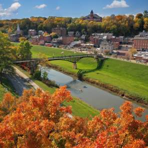 Aerial view of Galena River in fall
