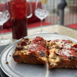 Detroit style pizza on a plate