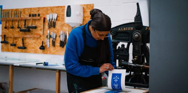 Haseebah printing in the studio