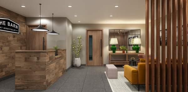 Hotel reception view at The Barn At Berryfields