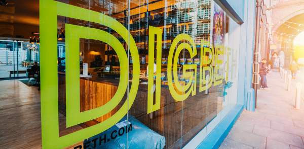 A shop window with Digbeth written on it at the Custard Factory