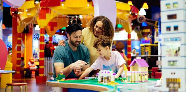 Mom, dad and son enjoying Legoland Birmingham