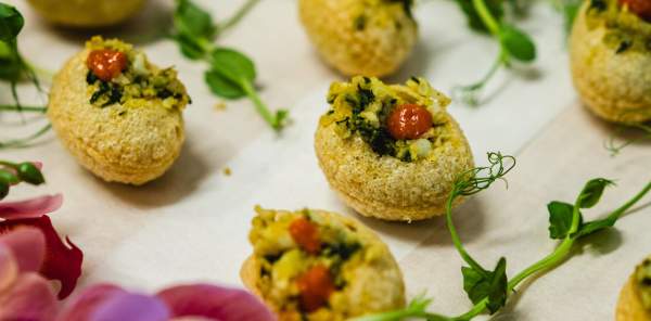 Small vegetable canapés on a serving platter