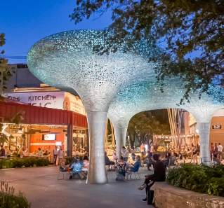street scene at the Domains Rock Rose shopping and dining area in northwest austin texas