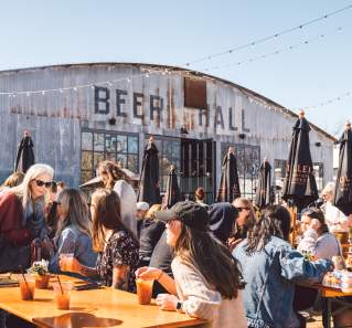 Outdoor patio at Central Machine Works Brewery in Austin Texas