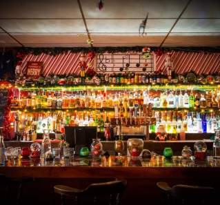 Bar decked out in Christmas decor at Lalas Little Nugget