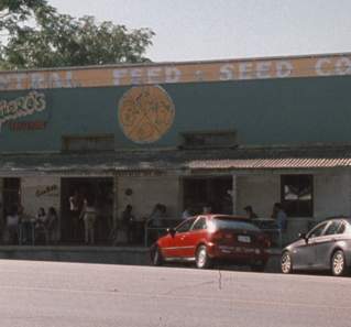 Grindhouse screengrab showing the exterior of Guero's Taco Bar on South Congress