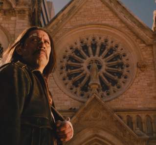 Machete screengrab showing Machete in front of St Mary's Cathedral in Austin Texas