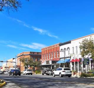 Small town Main Street in San Marcos, Texas just outside of Austin.