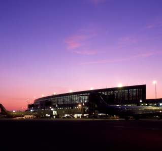 Austin Bergstrom International Airport terminal at sunset in austin texas