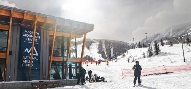 The McGrath Mountain Center on a snowy day at Park City Mountain in Park City, UT