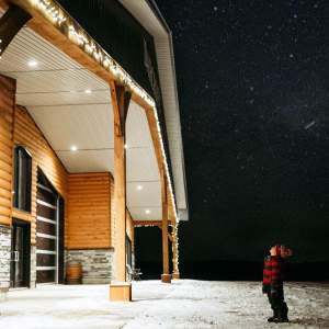 boy looking at holiday lights
