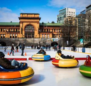 Ice bumper cars and ice skaters at BankNewport City Center