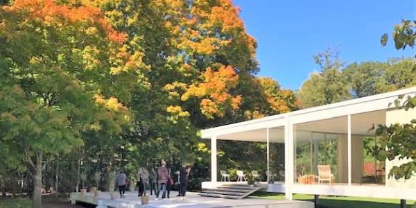 Edith Farnsworth House in Plano, Illinois - fall exterior