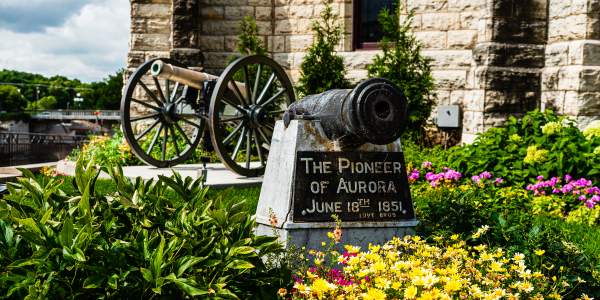 The "Pioneer" cannon outside Grand Army of the Republic Military Museum in downtown Aurora, Illinois.