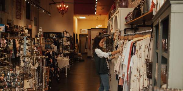 Woman shopping in local boutique in Downtown Rapid City, SD
