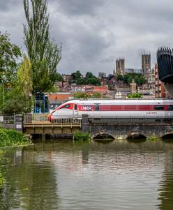 LNER Train with Lincoln Cathedral in background
