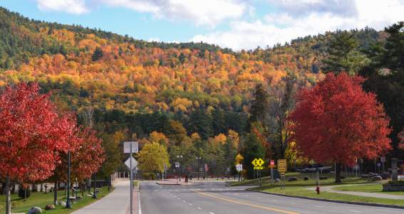 Fall foliage on Beach Road in Lake George
