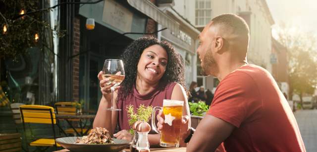 Casual couple dining alfresco
